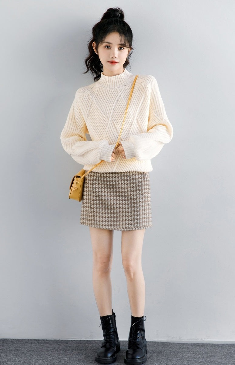 Diamond Knit High Neck Sweater