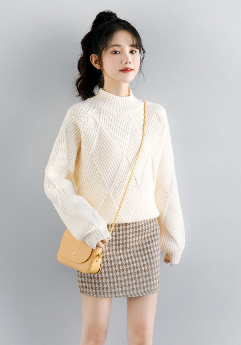Diamond Knit High Neck Sweater