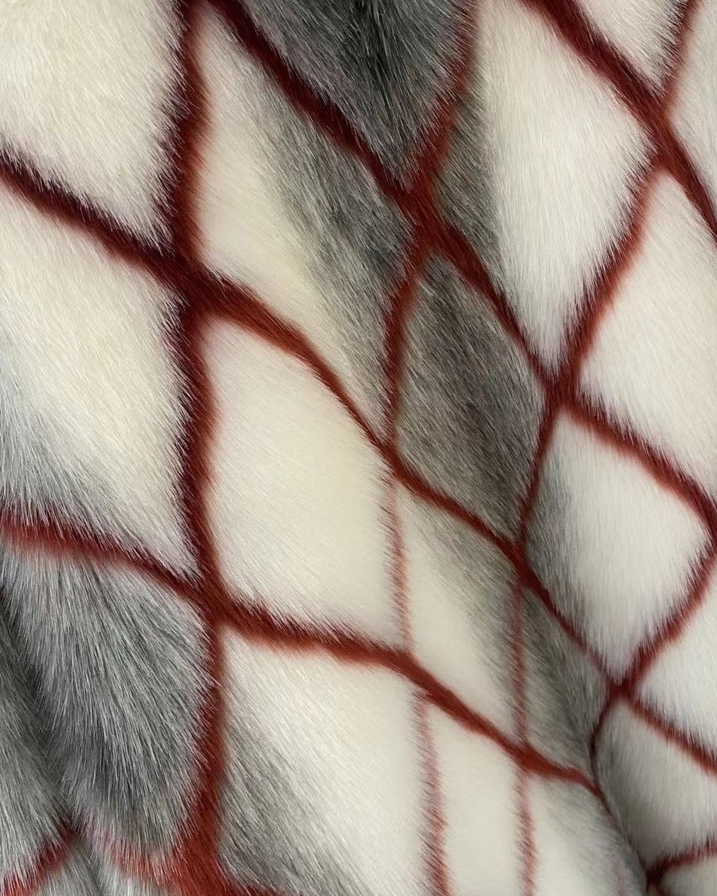 Dirty White Diamond Grid Faux Fur Coat