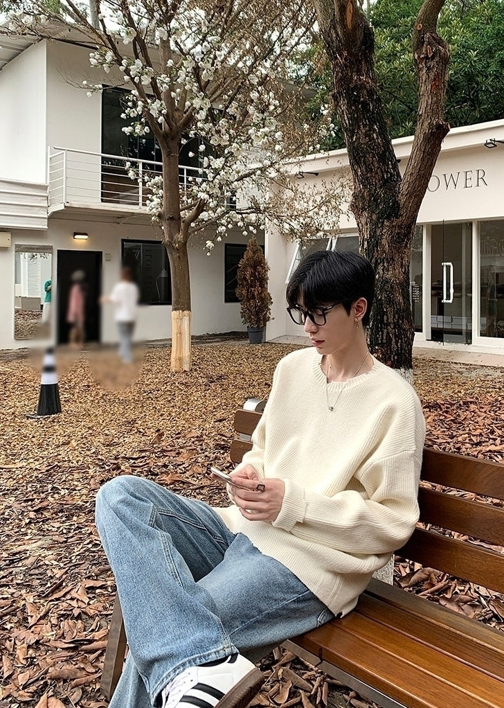 Distressed Crewneck Long Sleeve Relaxed Casual Sweater