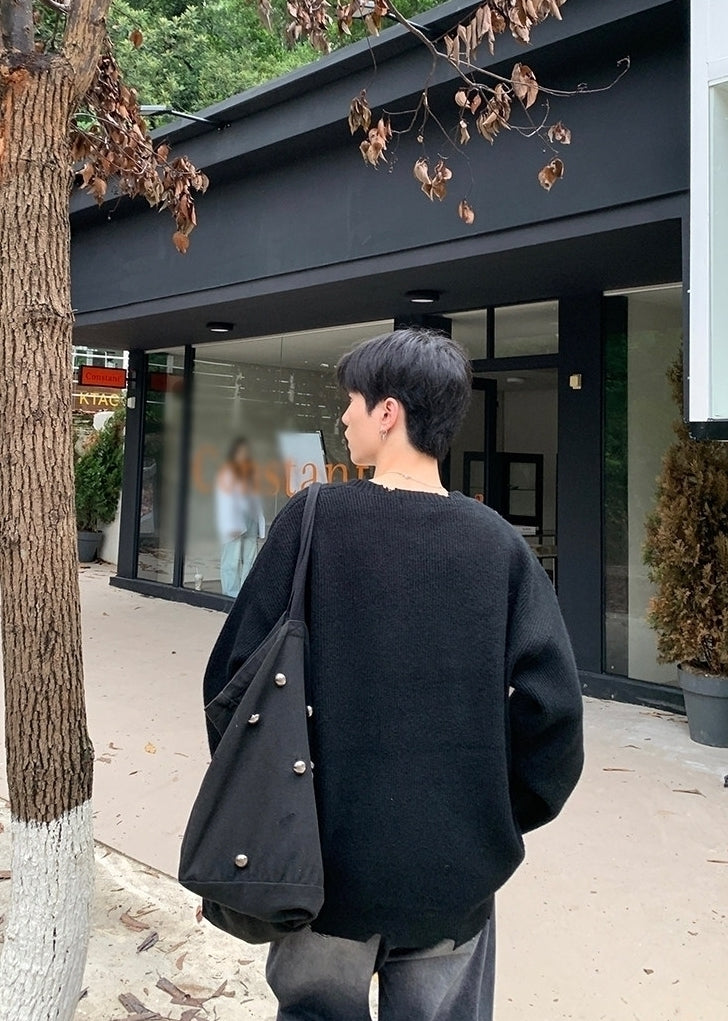 Distressed Crewneck Long Sleeve Relaxed Casual Sweater