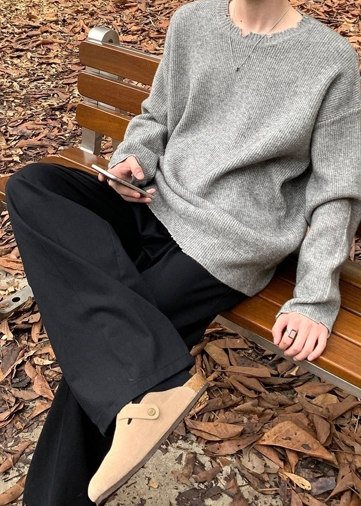 Distressed Crewneck Long Sleeve Relaxed Casual Sweater