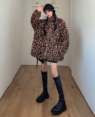 Brown Stand-Up Collar Leopard Jacket