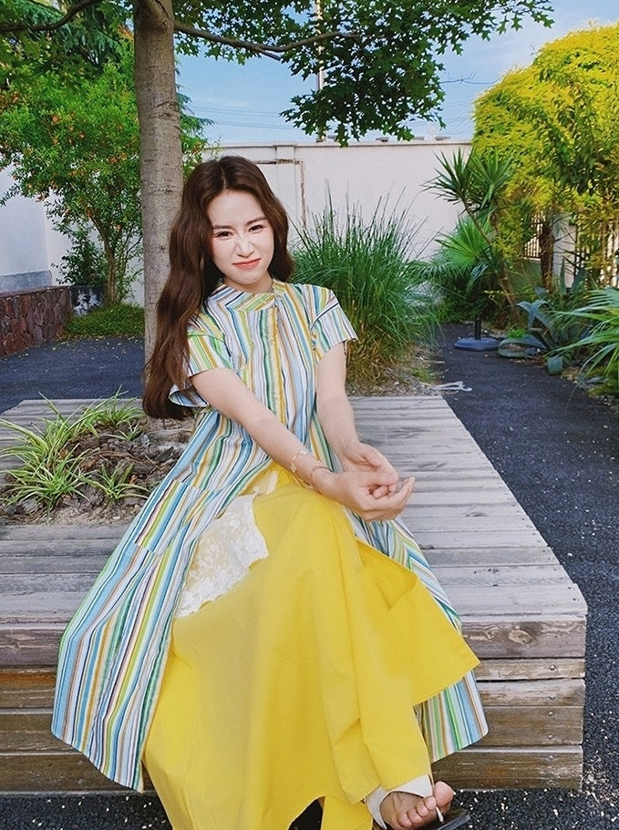 Dopamine Vacation Striped Shirt Skirt Set