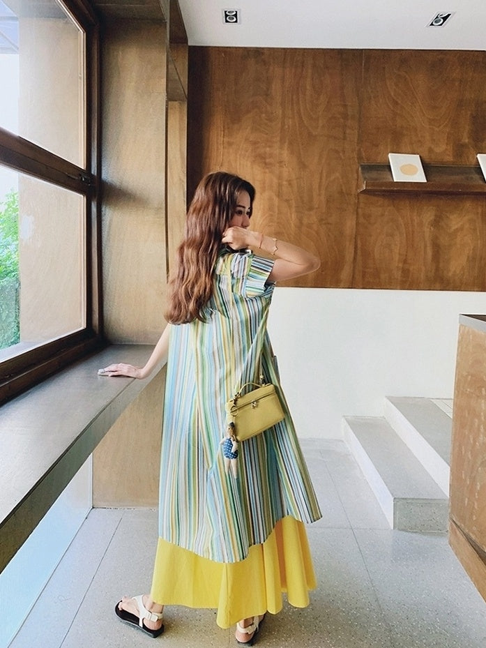 Dopamine Vacation Striped Shirt Skirt Set