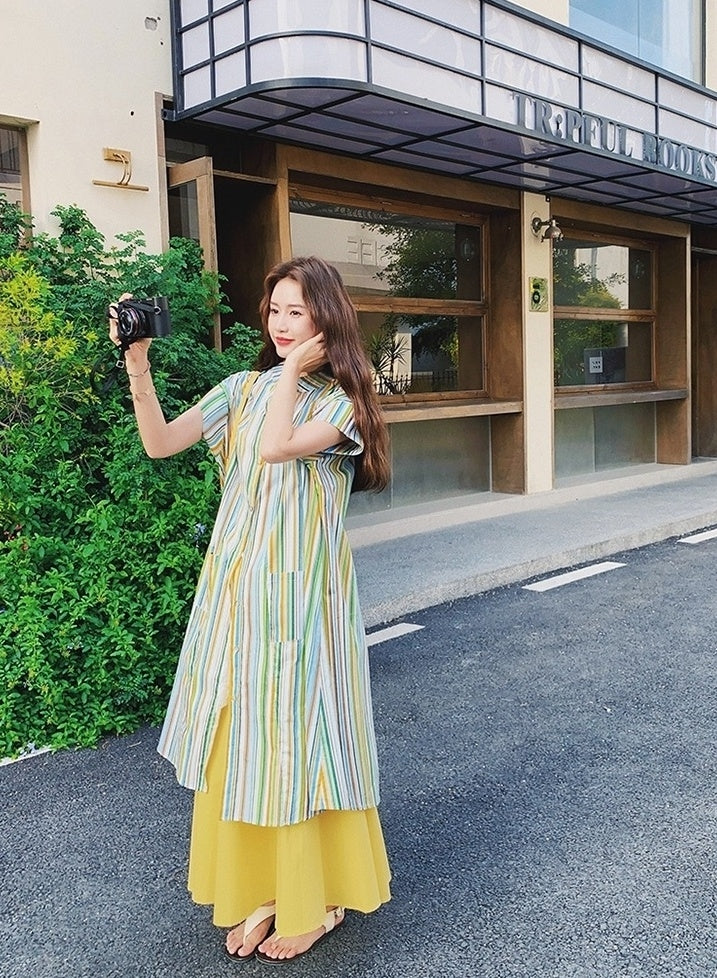Dopamine Vacation Striped Shirt Skirt Set