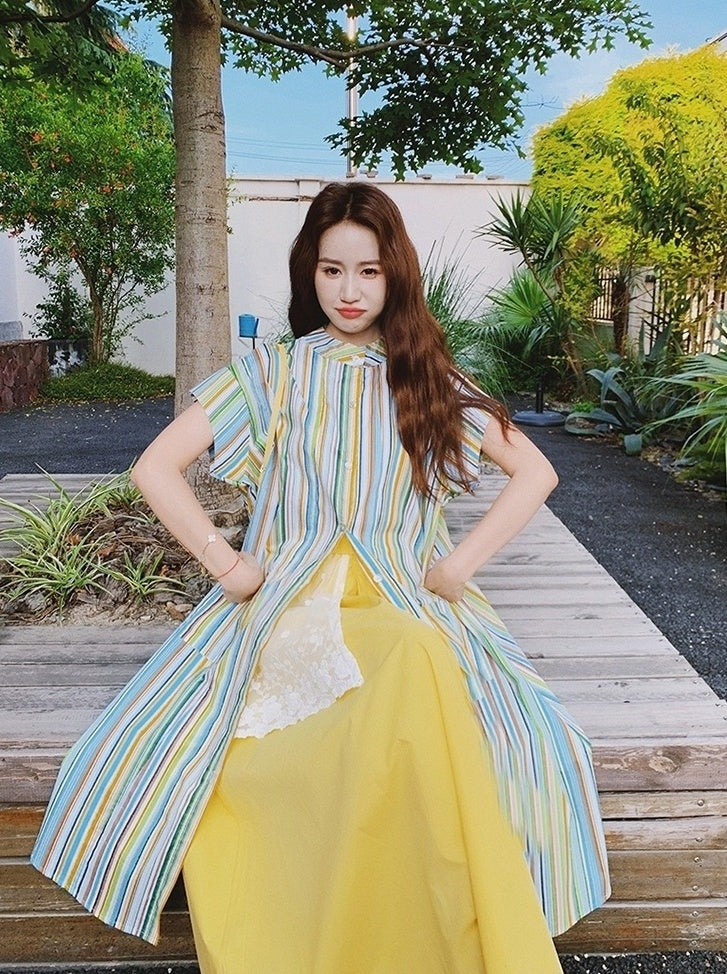 Dopamine Vacation Striped Shirt Skirt Set