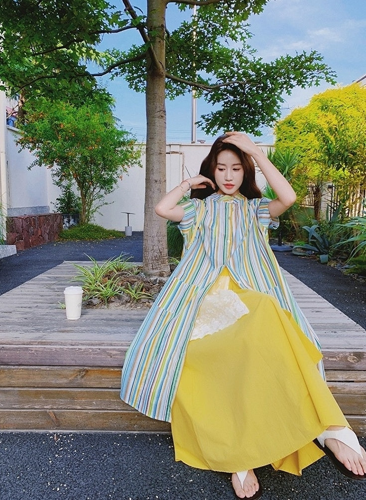 Dopamine Vacation Striped Shirt Skirt Set