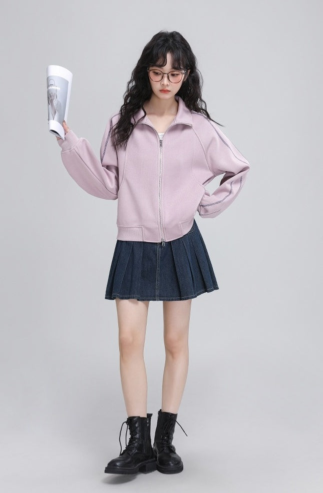 Double Zipper Stand Collar Jacket