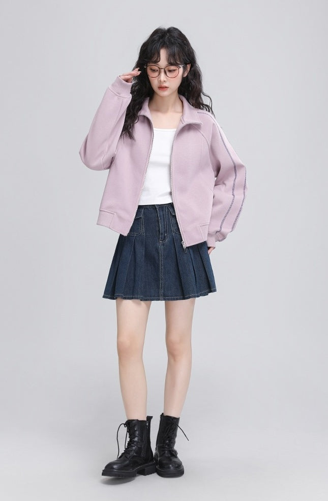 Double Zipper Stand Collar Jacket