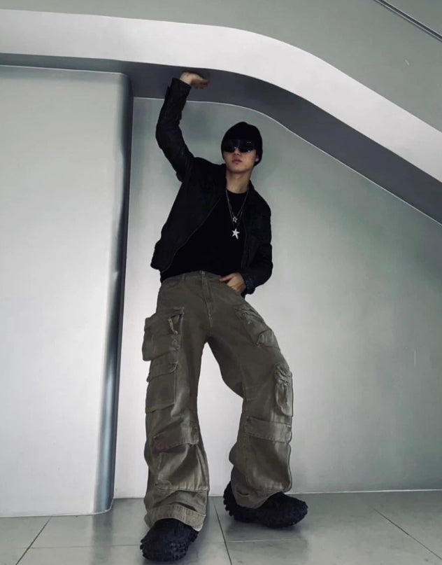 Brown Multi-Pocket Cargo Jeans