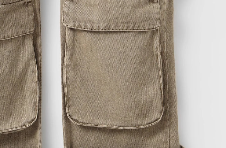 Brown Multi-Pocket Cargo Jeans