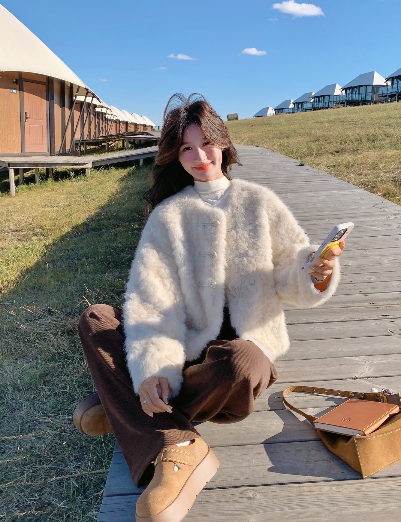 Eco Friendly Faux Fur Cozy Slim Fit Jacket Ivory