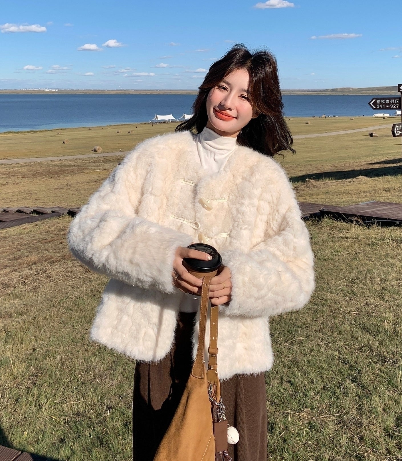 Eco Friendly Faux Fur Cozy Slim Fit Jacket Ivory