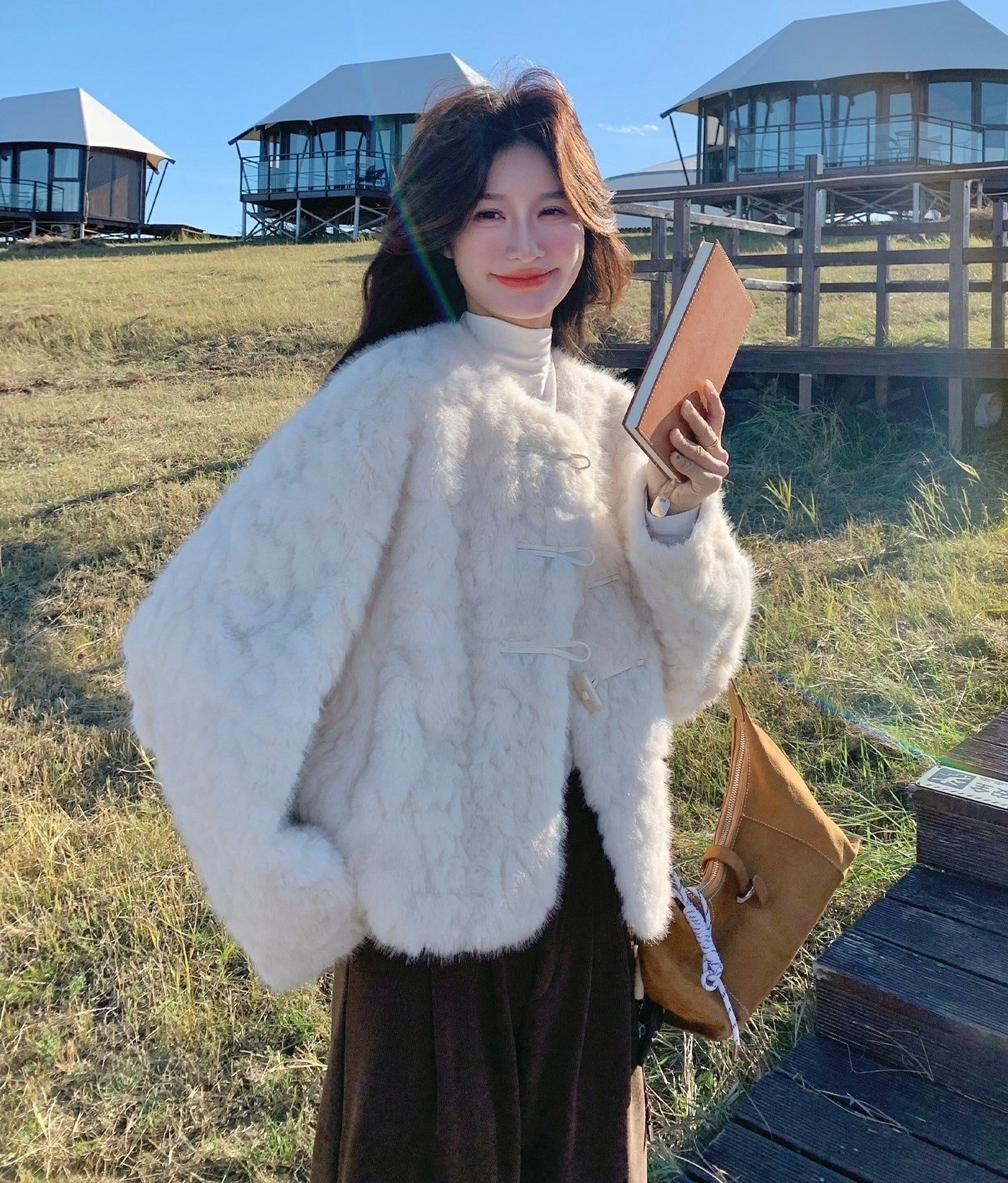 Eco Friendly Faux Fur Cozy Slim Fit Jacket Ivory