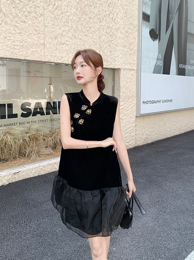 Elegant Black Mandarin Collar A Line Dress