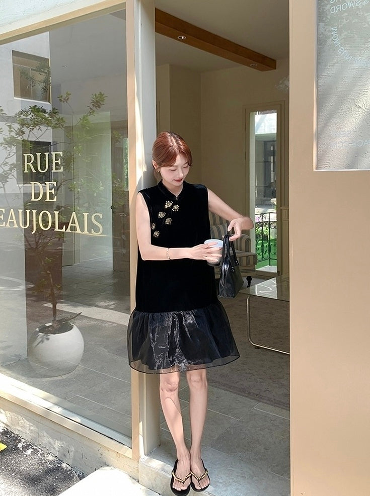 Elegant Black Mandarin Collar A Line Dress