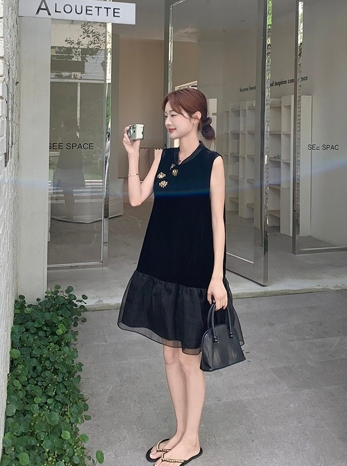 Elegant Black Mandarin Collar A Line Dress