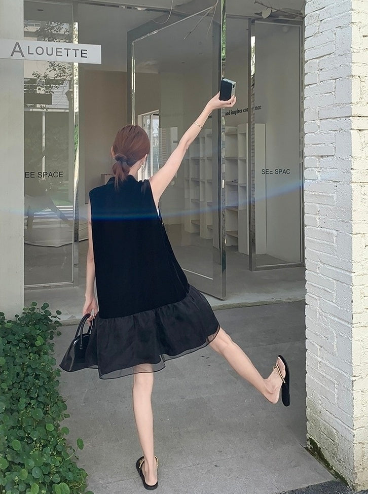 Elegant Black Mandarin Collar A Line Dress