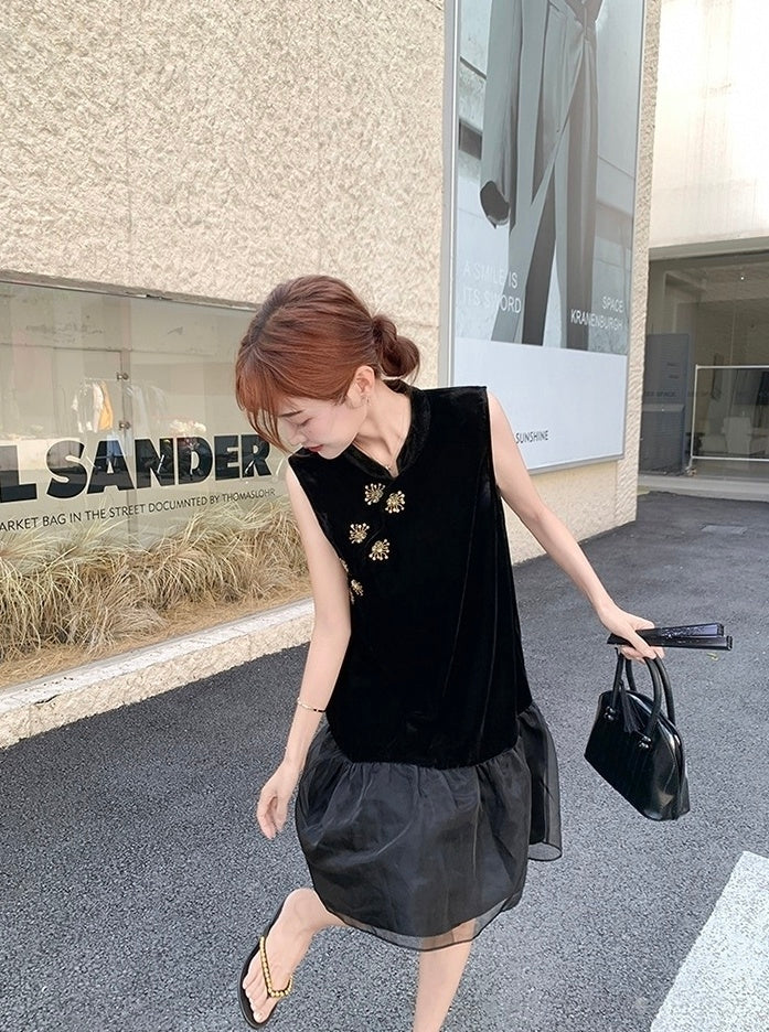 Elegant Black Mandarin Collar A Line Dress