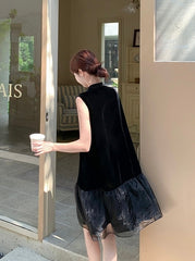 Elegant Black Mandarin Collar A Line Dress