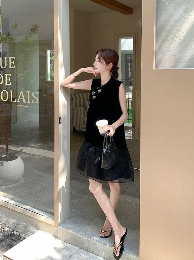 Elegant Black Mandarin Collar A Line Dress