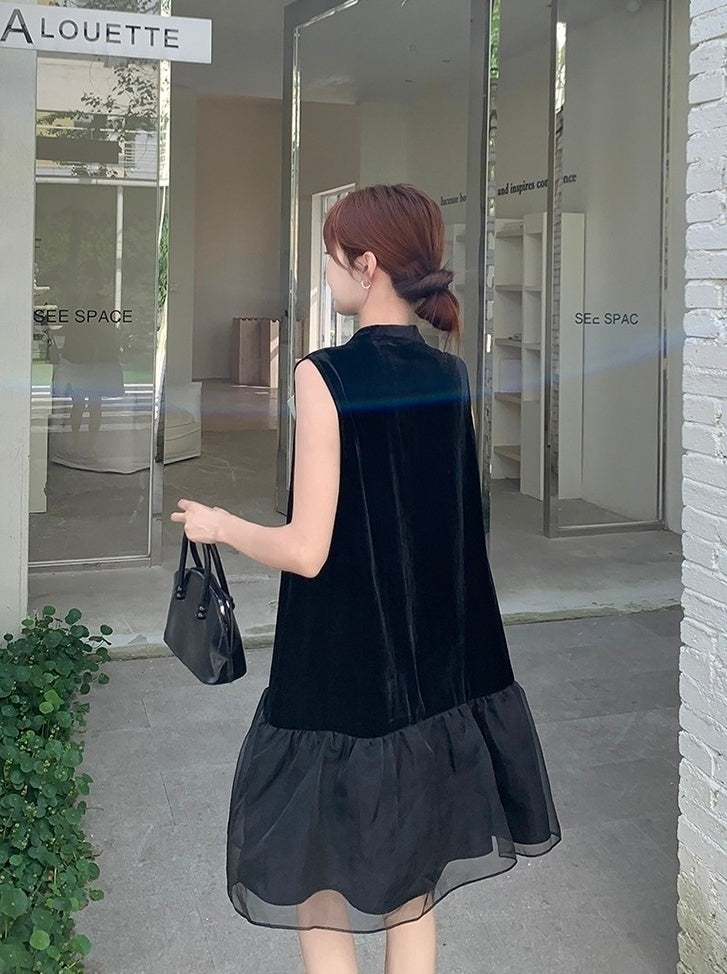 Elegant Black Mandarin Collar A Line Dress