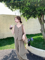 Elegant Blazer Vest Wide Leg Pants Set