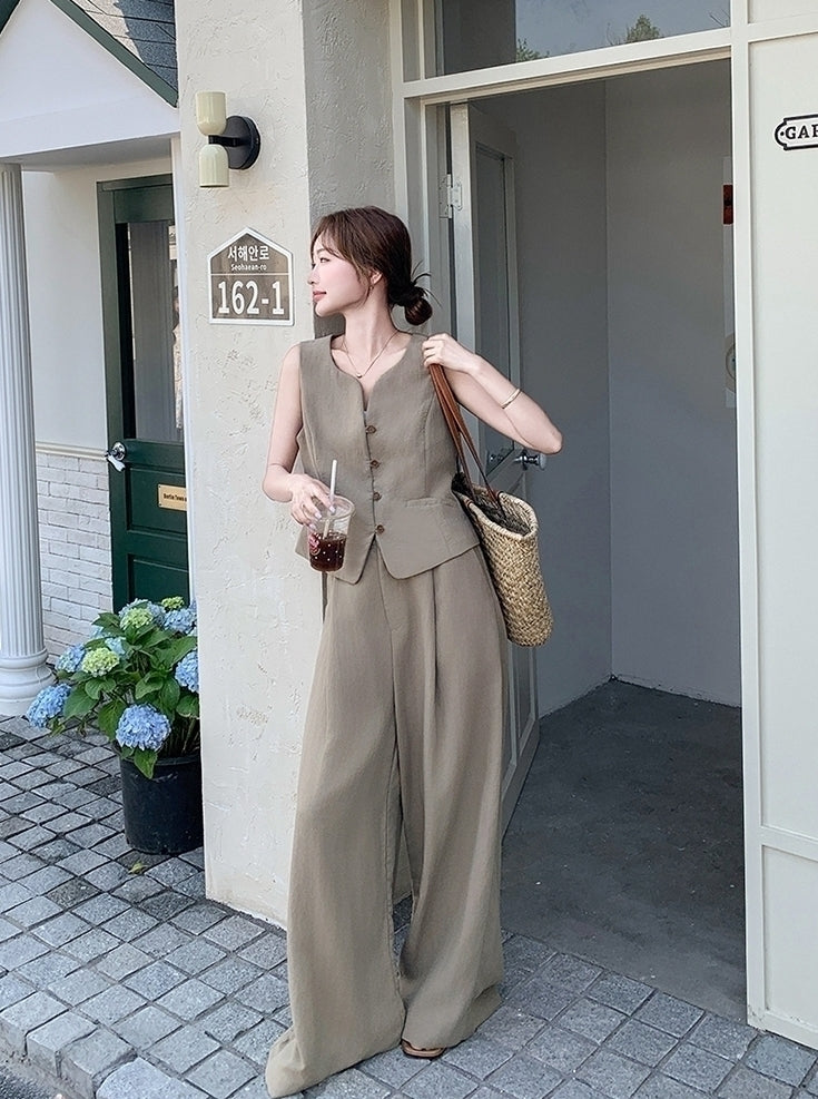 Elegant Blazer Vest Wide Leg Pants Set