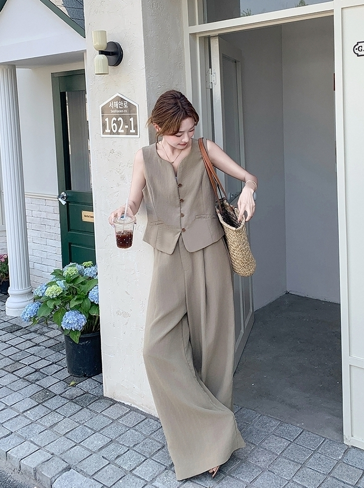Elegant Blazer Vest Wide Leg Pants Set