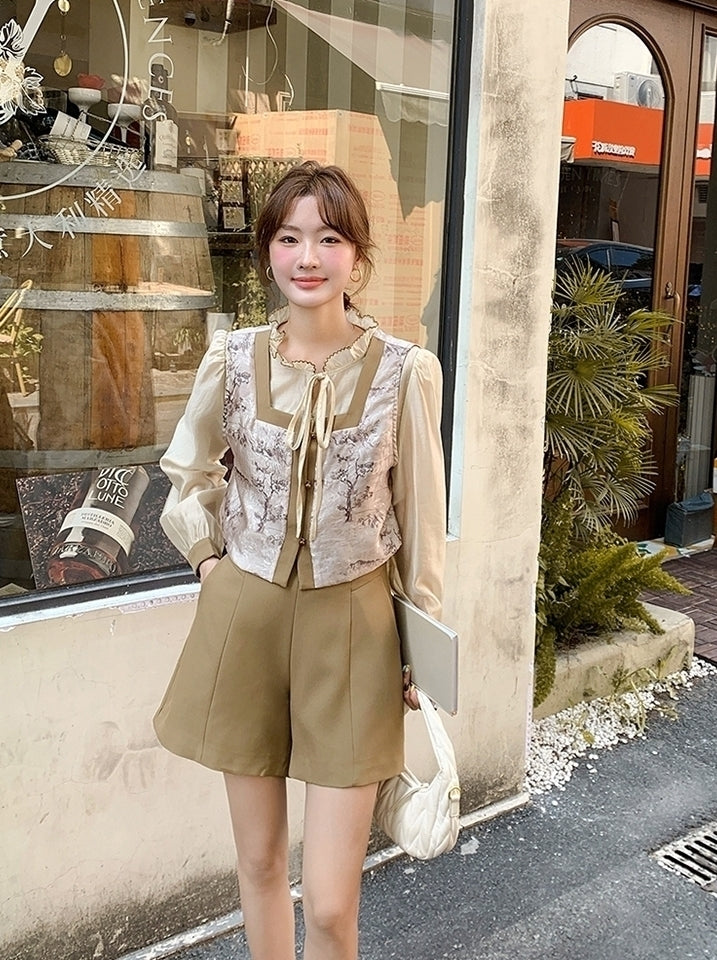 Elegant Chinese Style Floral Vest And Skirt Set