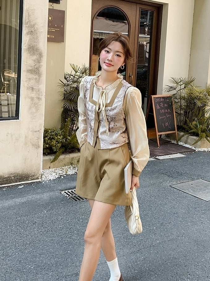 Elegant Chinese Style Floral Vest And Skirt Set