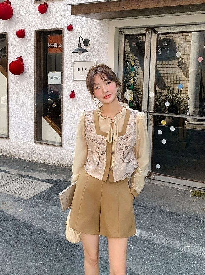 Elegant Chinese Style Floral Vest And Skirt Set