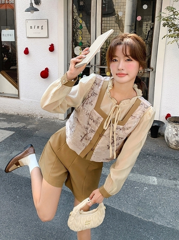 Elegant Chinese Style Floral Vest And Skirt Set
