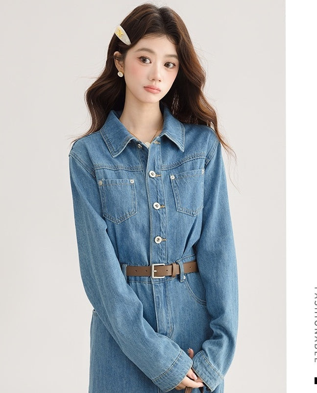 Elegant Denim Midi Dress With Back Slit