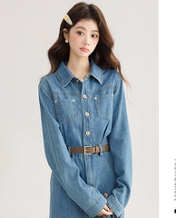 Elegant Denim Midi Dress With Back Slit