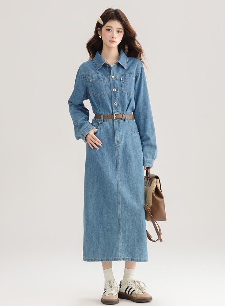 Elegant Denim Midi Dress With Back Slit