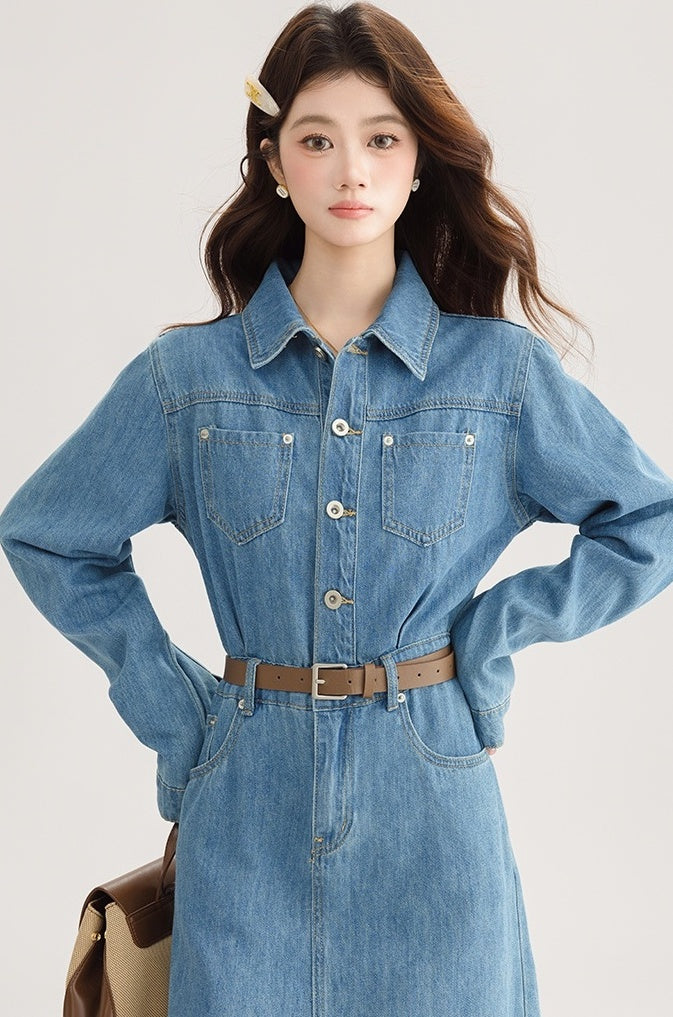 Elegant Denim Midi Dress With Back Slit