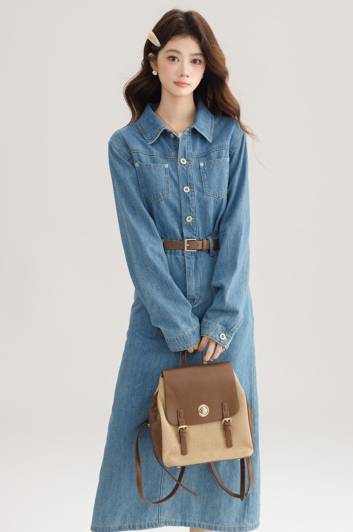 Elegant Denim Midi Dress With Back Slit