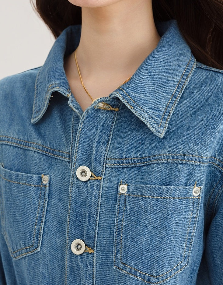 Elegant Denim Midi Dress With Back Slit