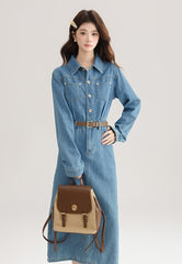 Elegant Denim Midi Dress With Back Slit