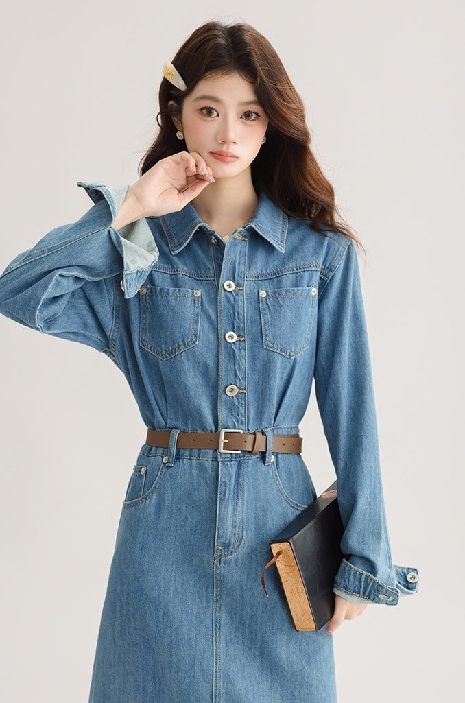 Elegant Denim Midi Dress With Back Slit