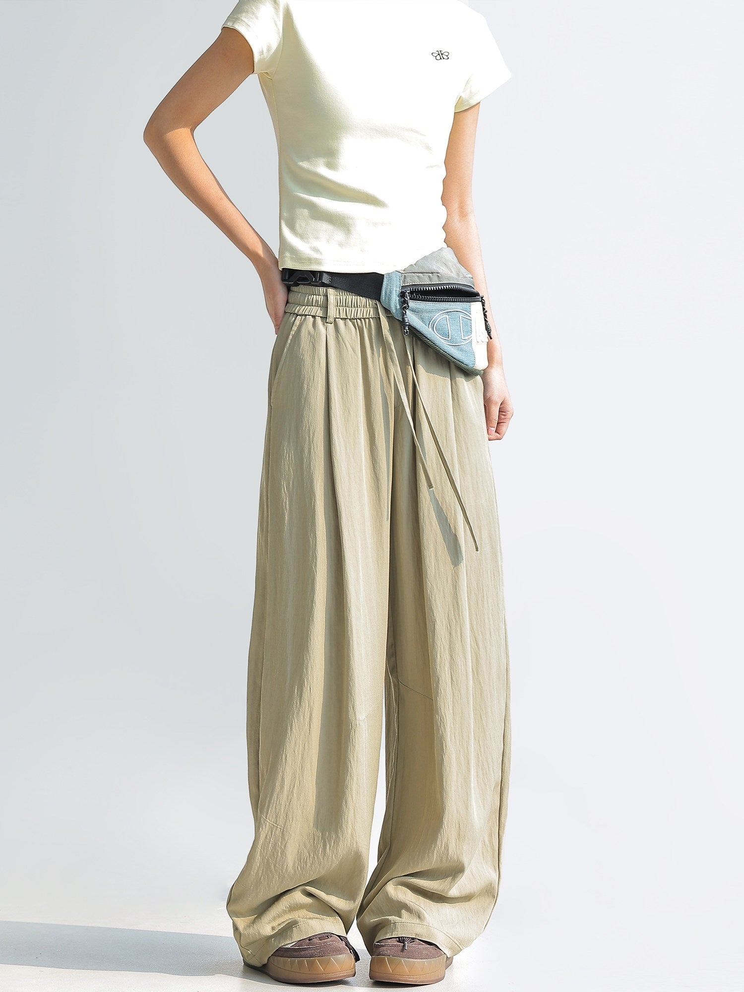 Elegant Draped Straight Leg Wide Pants