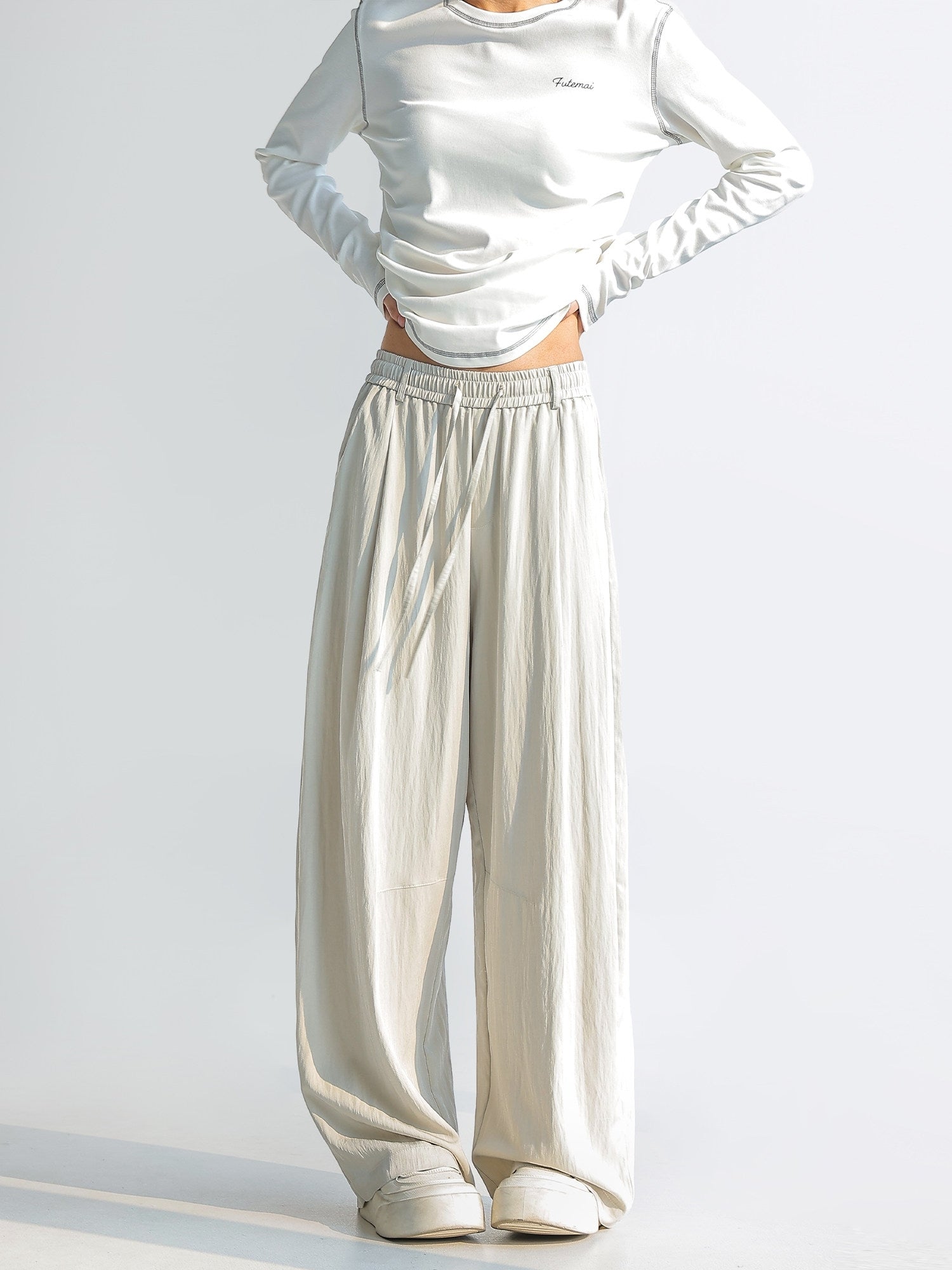 Elegant Draped Straight Leg Wide Pants