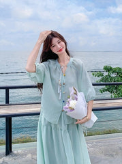 Elegant Drawstring Shirt And Skirt Set