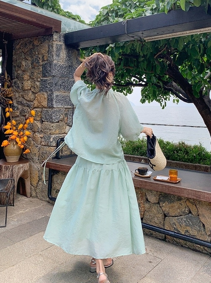Elegant Drawstring Shirt And Skirt Set