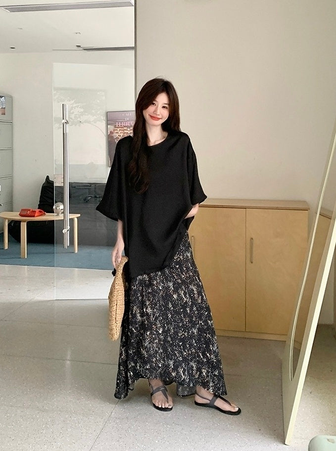 Elegant Floral Top And Skirt Set