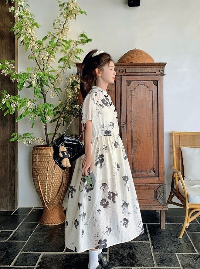 Elegant Floral Vintage Style Midi Dress