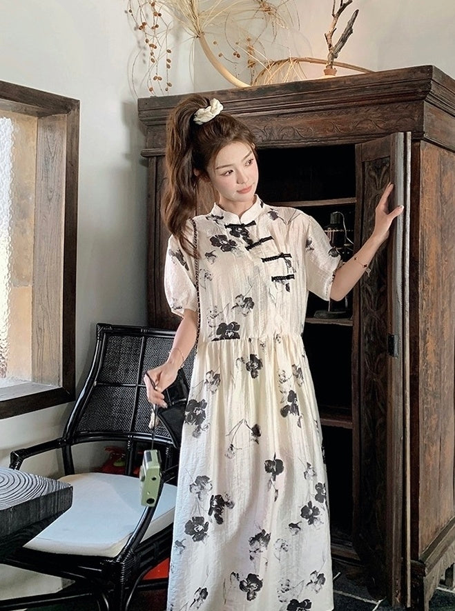 Elegant Floral Vintage Style Midi Dress