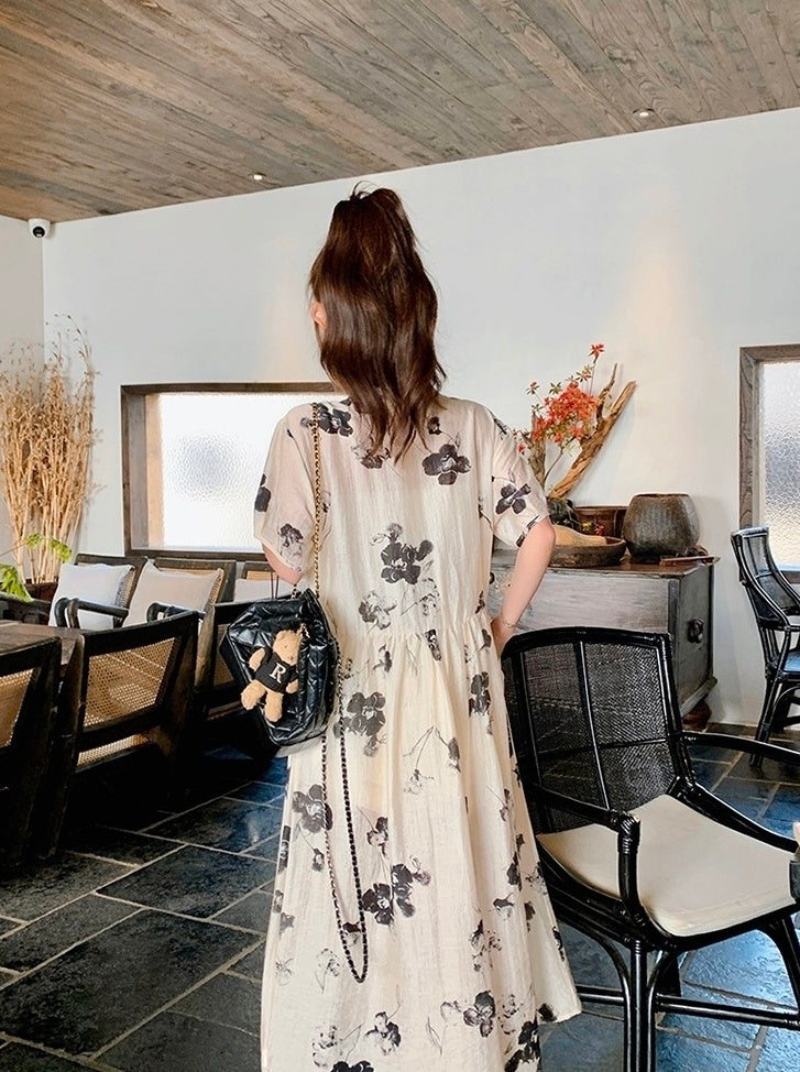 Elegant Floral Vintage Style Midi Dress